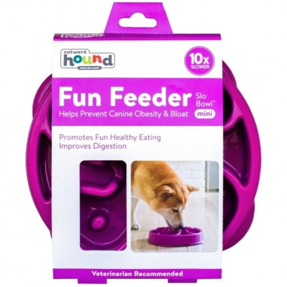 NEW Outward Hound "FUN FEEDER SLO-BOWL" Medium/Mini Purple Dog Food Dish